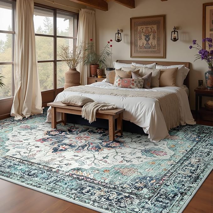 RELEANY Area Rugs Large 10'x14' Washable Non-Slip, Floral Vintage Distress - Image 3