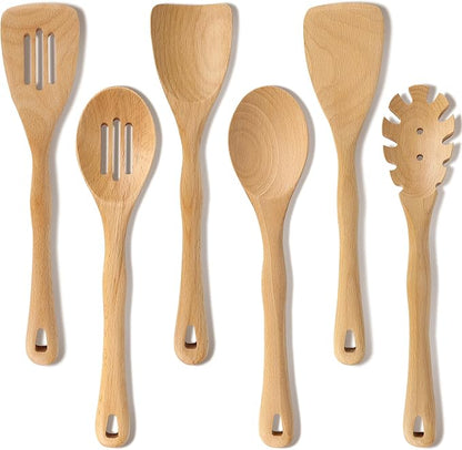 Wooden Spatula Set, 6 Pack Kitchen Wood Slotted Spoon Spatulas Turner Utensils by Thimmamma