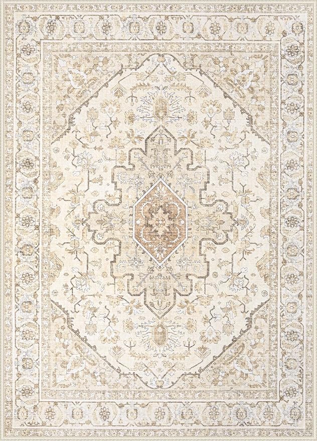 Area Rugs 8x10 Vintage Rug: Large Washable Living Room Rug Retro Medallion - Image 8