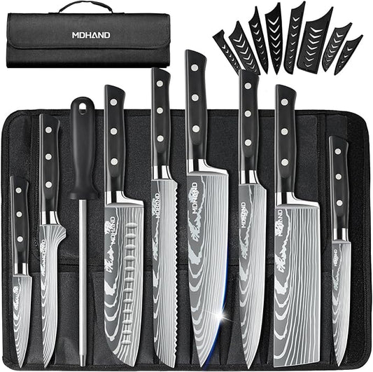 MDHAND Chef Knife Set with Roll Bag, High Carbon Stainless Steel Japanese by MDHAND
