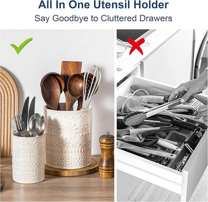 LOVECASA Utensil Holder, 7.2"+5.4" Ceramic Utensil Holder - Image 3