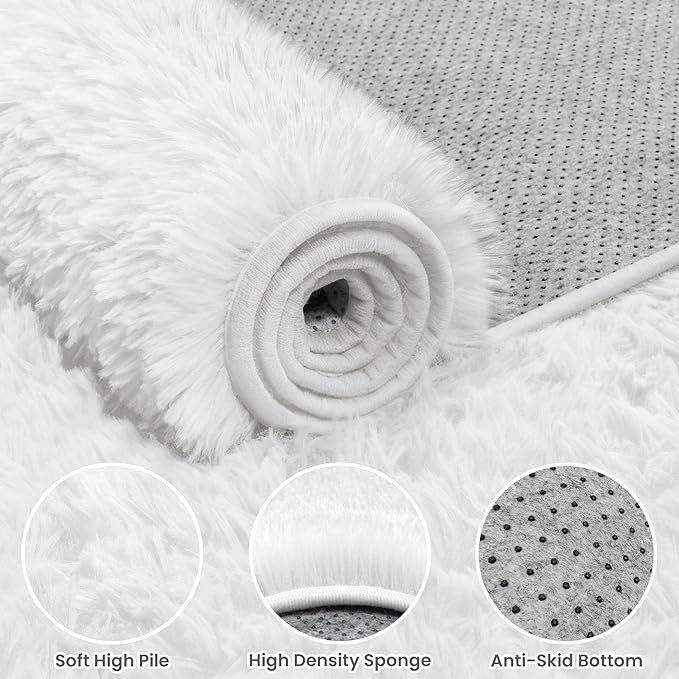 4x6 Area Rugs for Living Room Rug: Soft Fluffy Shag White Rugs for Bedroom - Image 5