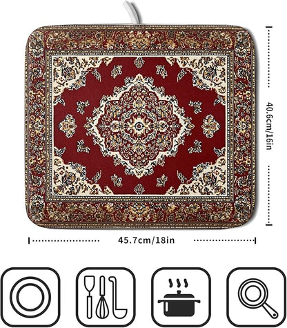 Giwawa Vintage Boho Dish Drying Mat Antique Tribal Rustic Red Floral Dish - Image 2