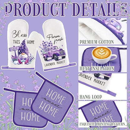 Fourluoo 10 Pcs Lavender Kitchen Decor Set Lavender Kitchen Towels Rugs Oven - Image 6