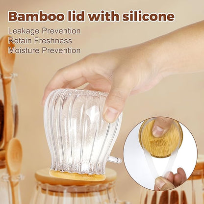 holoith Sugar Container with Bamboo Lid and Spoon, 15 oz Sugar Bowl Glass Jar - Image 4