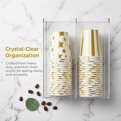 Acrylic Coffee Cup and Lid Storage Organizer Holder, 2 Compartments Disposable - Image 6