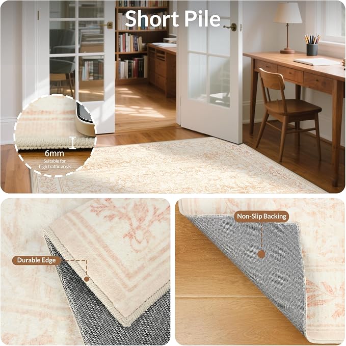 GENIMO 5x7 Floral Area Rug for Living Room, Vintage Boho Non-Slip Carpet - Image 5