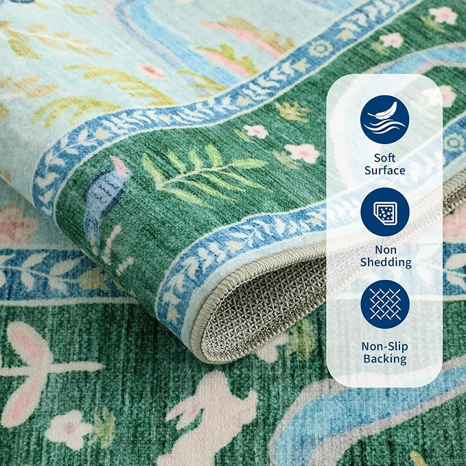 Washable Area Rug 5x7 Blue Animal Print Rugs - Image 6