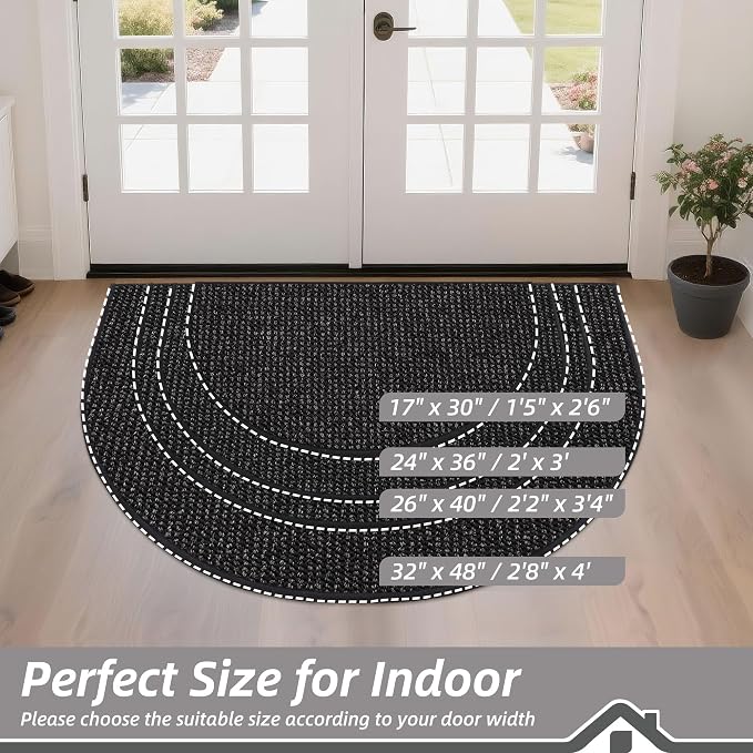 BEQHAUSE Dirt Trapper Door Mat 26" x 40" Half Circle Non-Slip Washable Doormats - Image 2