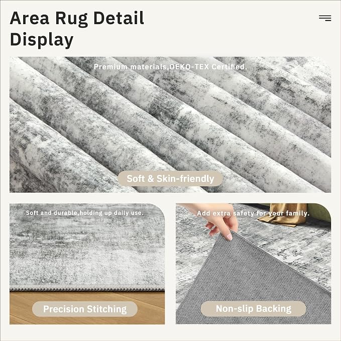 Soalmost Abstract Rug 8x10 Large Living Room Rugs Neutral Modern Washable Area - Image 6