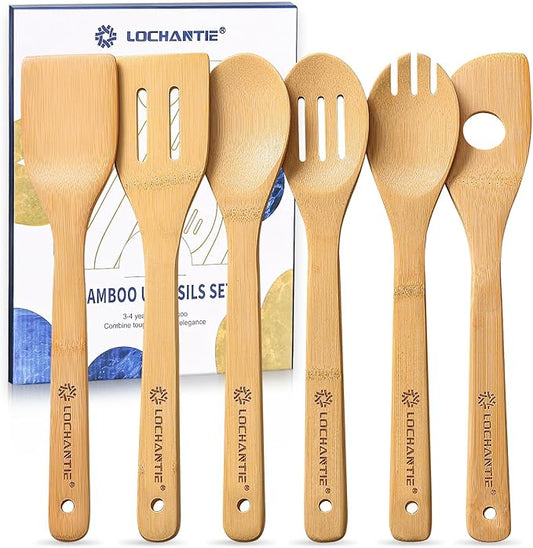 Wooden Spoons for Cooking Bamboo Utensils Set by LOCHANTIE