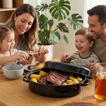Oval Roasting Pan with Lid and Rack 18" Large Roaster Pan Set Comes With Lron - Image 5