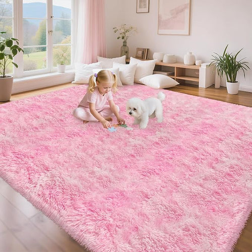 8x10 Pink Area Rugs for Bedroom Girls Room, Tie-Dyed Fluffy Pink Rug for - Image 2