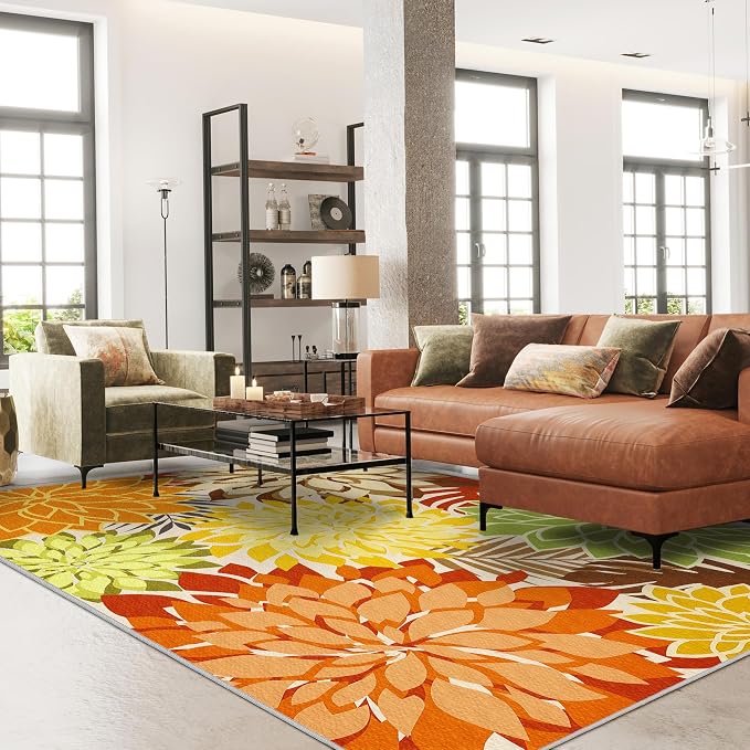 Colorful 5x8 Outdoor Area Rug Washable Multicolored Patio Rug Tropical - Image 3