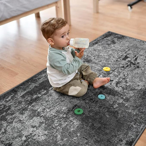 2.6x12 Black Rug Runners for Hallways Kitchen Runner Rug Non Slip Washable - Image 2