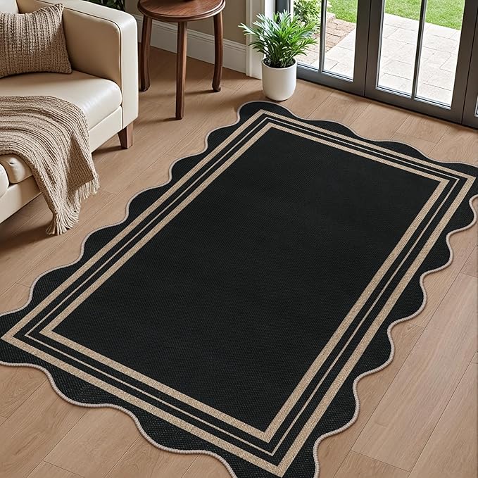Scalloped Easy Jute 3x5 Outdoor Rug, Washable Rugs by LORWER