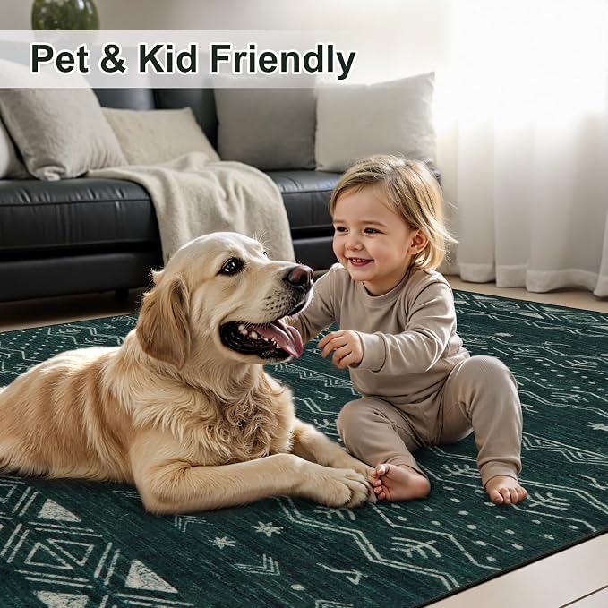 SERISSA 2x5 Kitchen Runner Rug, Washable Non-Slip Dark Green Boho Rug, Soft - Image 6