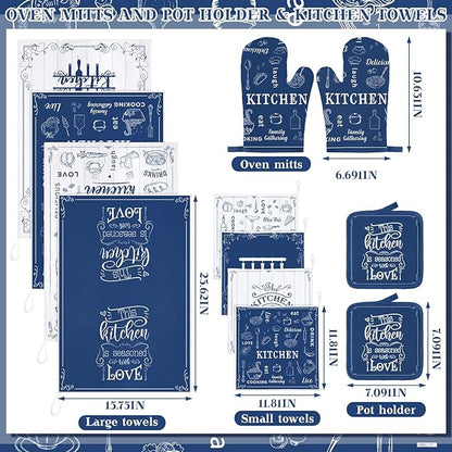 12 Pcs Farmhouse Kitchen Oven Mitts and Pot Holders Decor Sets 4 Blue Kitchen - Image 3