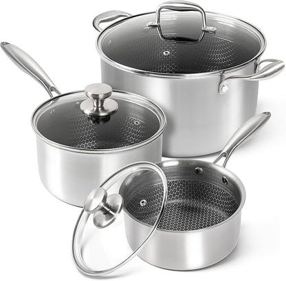 MICHELANGELO 6 Pcs Tri-ply Stainless Steel Pot Set, 2QT & 3QT & 8QT Pot by Michelangelo