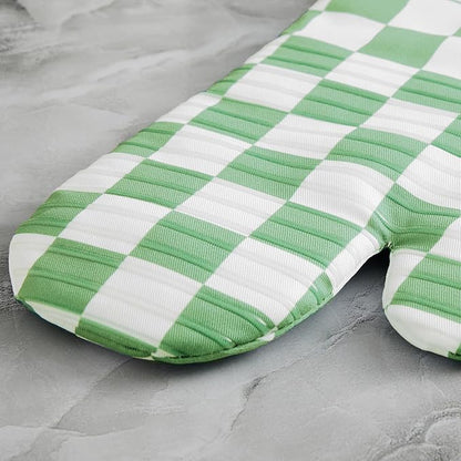 Ohocut Green Checkered Oven Mitts Heat Resistant, Vintage Retro Checkerboard - Image 5