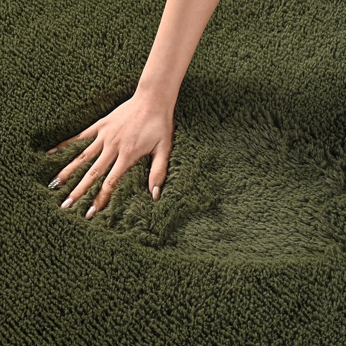 Andecor Shag Area Rug for Living Room, 6x9 Feet Olive Green Soft Fluffy Indoor - Image 7