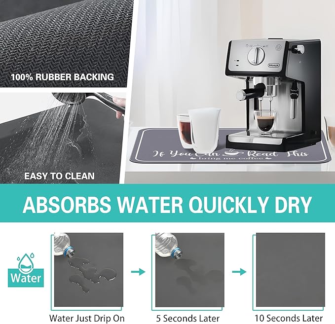Coffee Bar Mat for Countertops 19inx12in, Absorbent Hide Stain Anti-Slip Cafe - Image 4