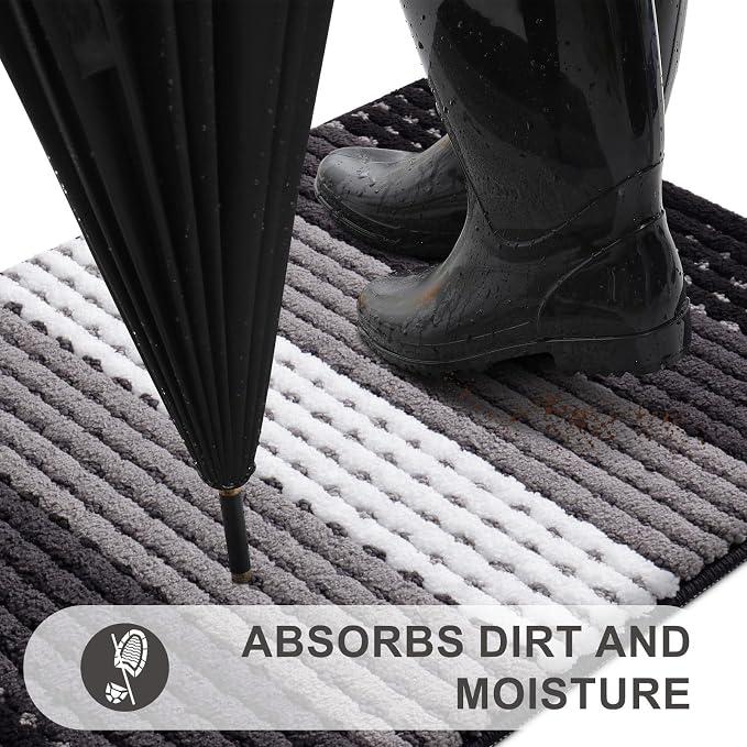 Kitinjoy Indoor Outdoor Door Mat, 59x36 Non-Slip Absorbent Dirt Trapper - Image 2
