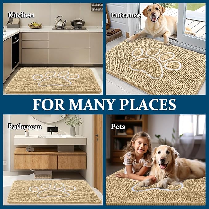 OLANLY Dog Door Mat for Muddy Paws 47x17, Paw Print Design, Absorbs Moisture - Image 8