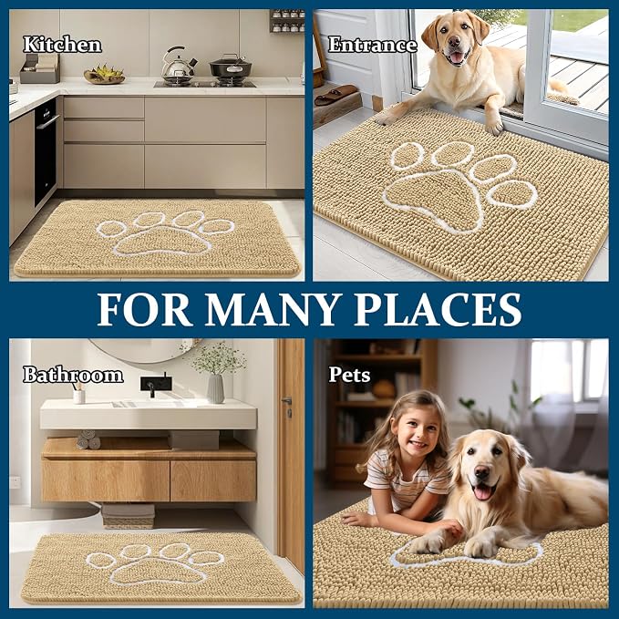 OLANLY Dog Door Mat for Muddy Paws 47x32, Paw Print Design, Absorbs Moisture - Image 8