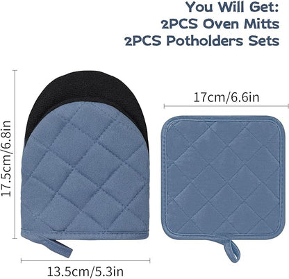 Oven Mitts and Pot Holders Set, Heat Resistant Silicone Kitchen Mini Oven - Image 2