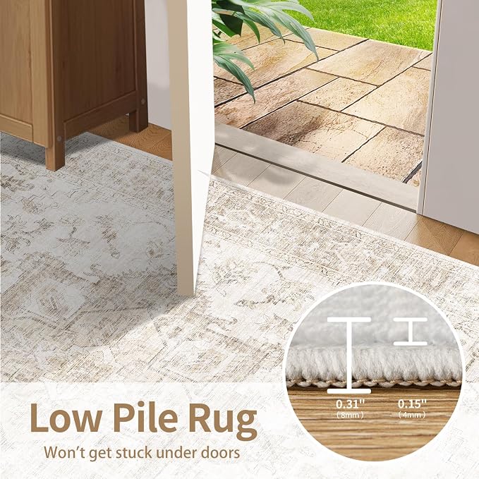 Rugxara 10x14 Extra Large Washable Area Rug, Soft Neutral Vintage Boho Rug - Image 6