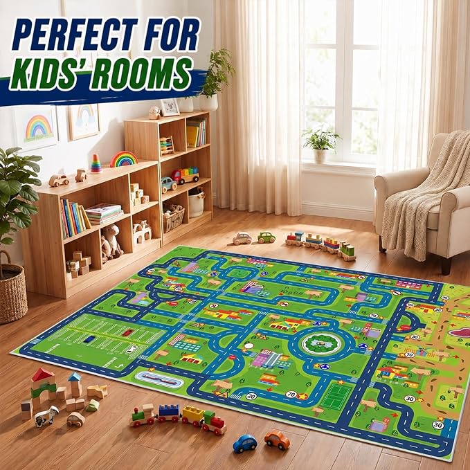 yongjoy Car Rug Road Map Area Rug, 78.7" x 59" Non-Slip Floor Mat | Road Map - Image 6