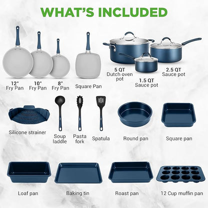 NutriChef Professional 20 Pc Pots and Pans Set Non Stick in Navy Blue - Image 6