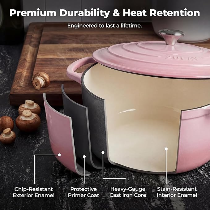 Zulay Kitchen 5 Quart Enameled Cast Iron Dutch Oven Pot - Image 5