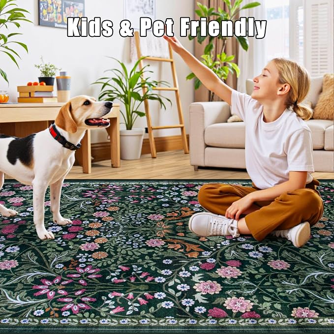 Area Rug Living Room Rugs: Floral 3x5 Washable Rug Vintage Soft Boho Non-Slip - Image 6