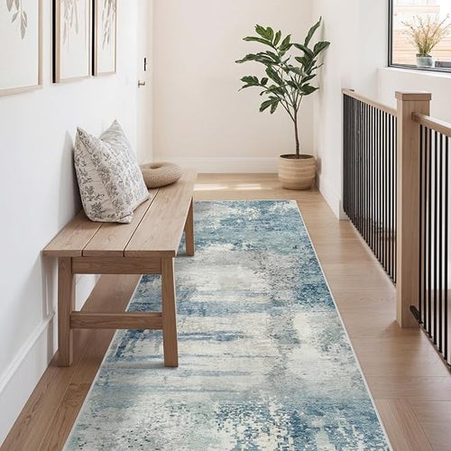 8 Foot Runner Rug: Washable Non-Slip Abstract Carpet - Image 2