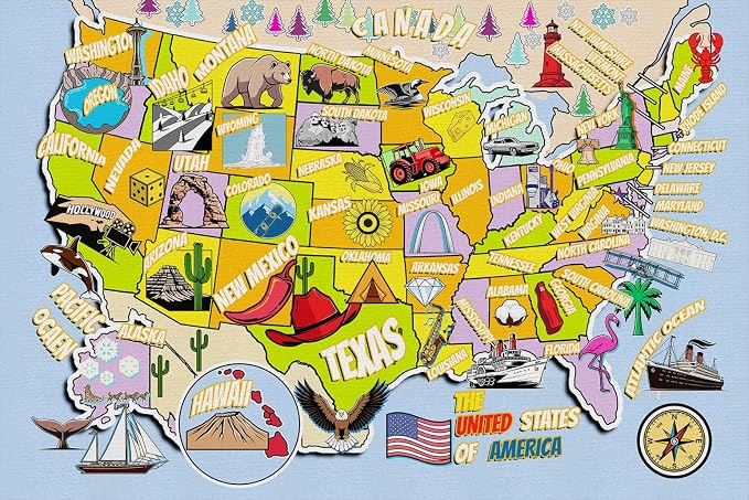 Educational USA Map Area Rug 4x6, Playroom Bedroom Classroom Rug - Image 8