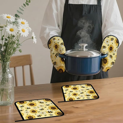 Sunflower Bee Oven Mitts and Pot Holders Set, Daisy Kitchen Oven Gloves and Pot - Image 7