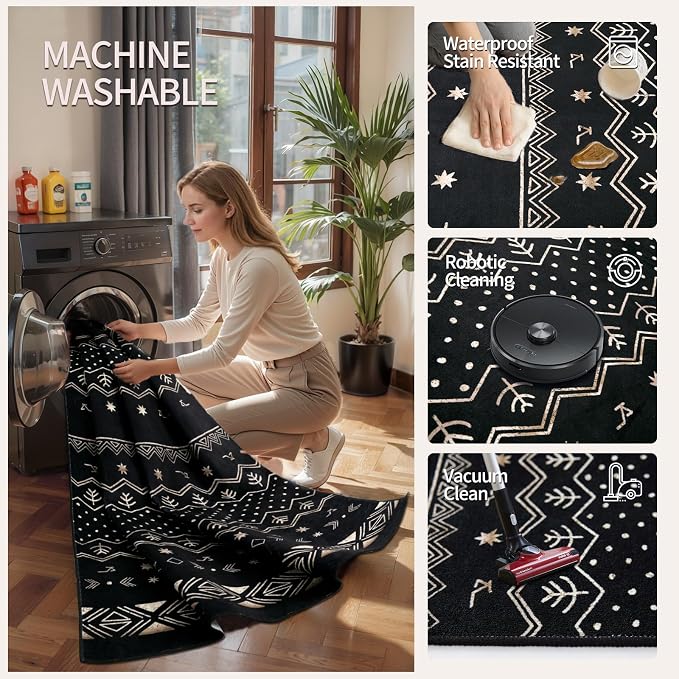 SERISSA 6x9 Area Rugs for Living Room, Washable Non-Slip Black Gold Grad Boho - Image 4