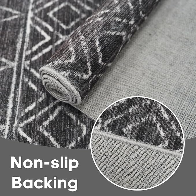 Black Non Slip Moroccan 3x4 Washable Area Rug | Soft Stain-resistant Mat - Image 7