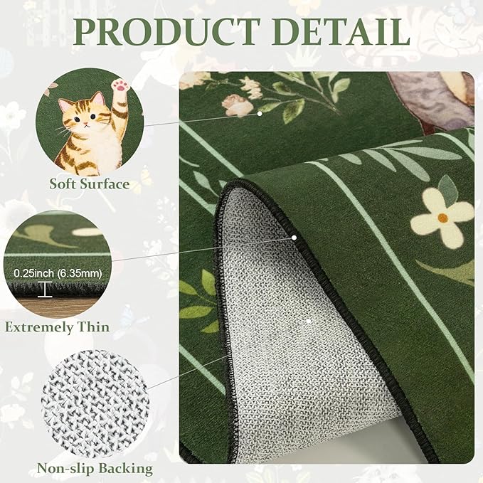 Unirea 2x3 Small Dark Green Washable Cat Area Rug, Door Mat Indoor Entrance Rug - Image 4
