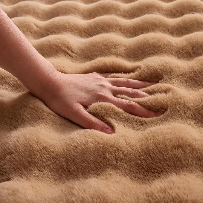 Coffee Rabbit Plush Rug 3'x5', Fluffy Shaggy Area Rug - Image 4