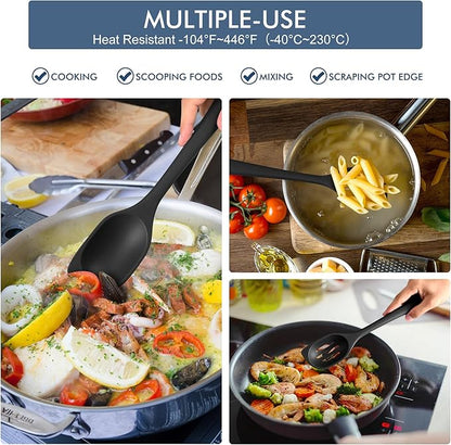 HOTEC Heat Resistant Silicone Cooking Spoon Spatula, Large Kitchen Solid and - Image 5