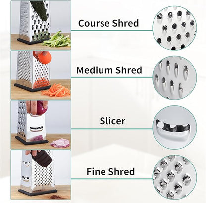 Cheese Grater with Wood Handle, Size 4-Sided Stainless Steel Box Grater - Image 3