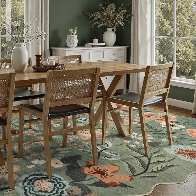 DCX Vintage Floral Rug 5x7, Washable Sage Green Rug - Image 3