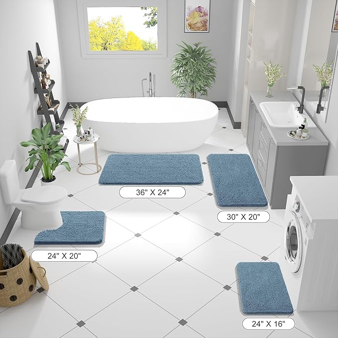 OLANLY Bathroom Runner Rugs 59x24, Soft Absorbent Chenille Bath Rugs, Rubber - Image 2