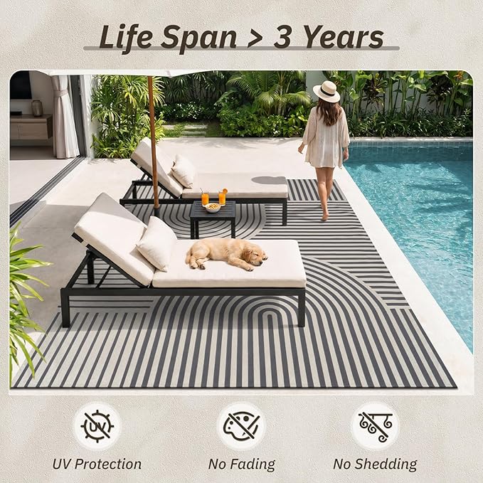 AMOAMI Outdoor Rug Patio Rug 8x10 ft Quick Dry Flatweave Textured Machine - Image 8
