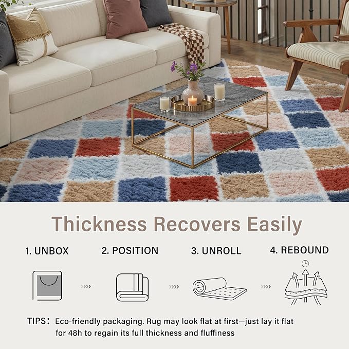 PureCozy 5x7 Checkered Rug for Living Room Rainbow Modern Soft Area Rug Fluffy - Image 4