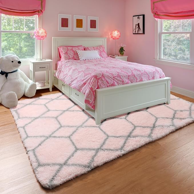 ONASAR 6x9 Area Rugs for Living Room Bedroom, Large Fluffy Pink and Grey Throw - Image 6