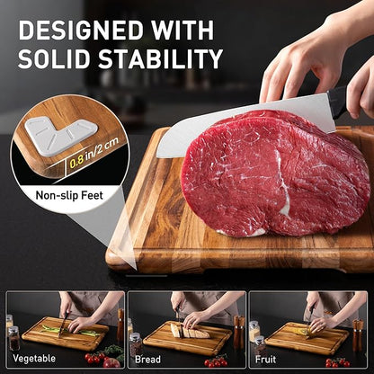 2 Pack Teak Cutting Board for Kitchen Wooden Chopping Board Charcuterie Board - Image 6